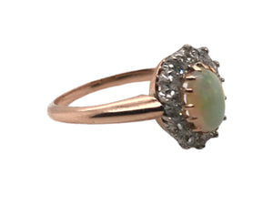 Victorian Era Rose Gold Opal & Diamond Cocktail Ring