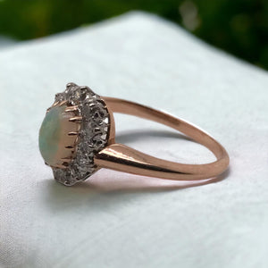 Victorian Era Rose Gold Opal & Diamond Cocktail Ring