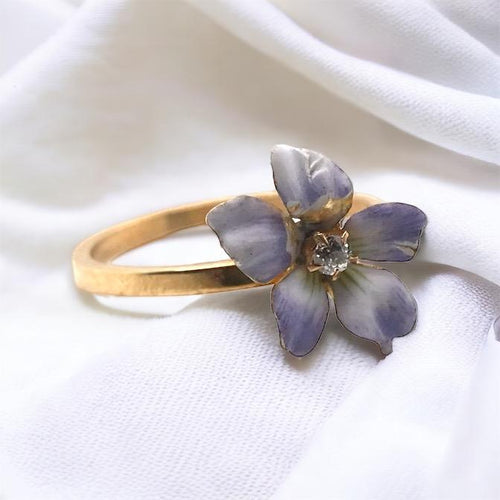 Vintage Enamel Flower Conversion Ring 10K Yellow Gold