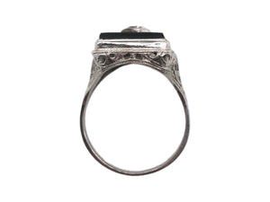 18K White Gold Art Deco Onyx & Diamond Cocktail Ring