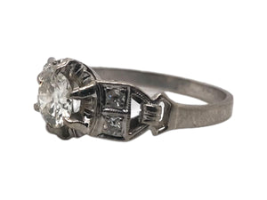 Retro Era 0.7 Carat 18K White Gold Old Mine Cut Engagement Ring