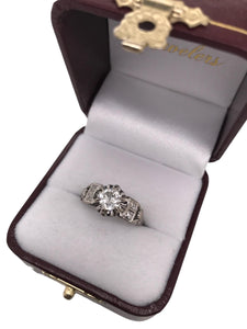 Retro Era 0.7 Carat 18K White Gold Old Mine Cut Engagement Ring