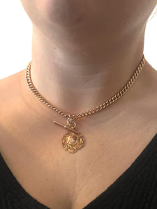 Victorian Era Watch Chain Toggle Necklace 9K Rose Gold