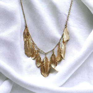 Contemporary Estate 14K Yellow Gold Feather Necklace 24 Inches