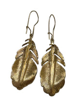 Contemporary Estate Feather Dangle Earrings 14K Yellow Gold