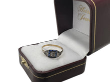 Dainty Sapphire & Diamond Art Deco Era Ring 18K Yellow & White Gold