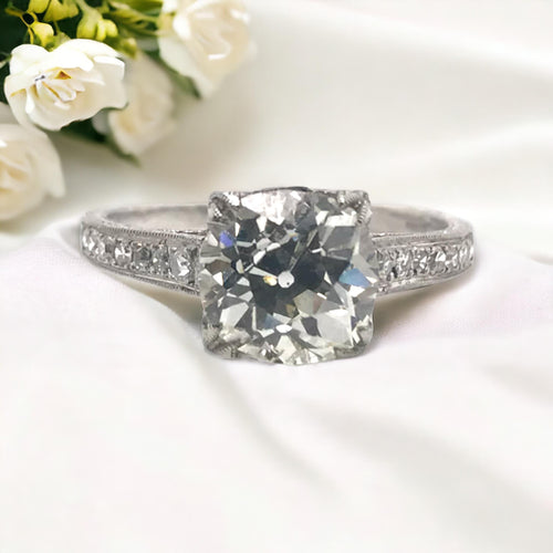 Edwardian Era Platinum 2.21 Carat Old Mine Cut Engagement Ring