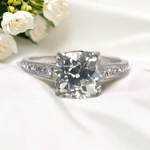 Edwardian Era Platinum 2.21 Carat Old Mine Cut Engagement Ring