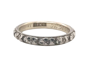 Vintage Engraved 14K White Gold Wedding Band Size 5.5
