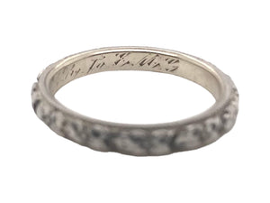Vintage Engraved 14K White Gold Wedding Band Size 5.5