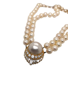 Retro Pearl Diamond Necklace 2 Carats