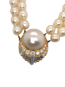 Retro Pearl Diamond Necklace 2 Carats