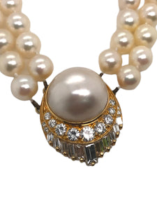 Retro Pearl Diamond Necklace 2 Carats