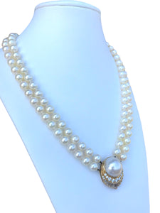 Retro Pearl Diamond Necklace 2 Carats