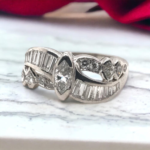 Retro Era Platinum Diamond Band Style Ring