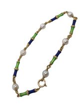Vintage 18K Yellow Gold Enamel & Pearl Bracelet