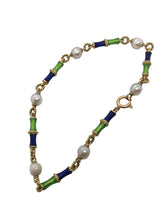 Vintage 18K Yellow Gold Enamel & Pearl Bracelet