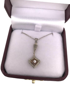 Art Deco Era Diamond Pendant 14K White & Yellow Gold