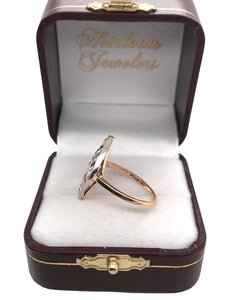 Art Deco Old Mine Cut & Ruby Cocktail Ring 18K Gold