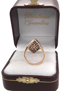 Art Deco Old Mine Cut & Ruby Cocktail Ring 18K Gold