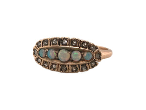 Victorian Rose Gold Opal & Rose Cut Diamond Diamond Ring