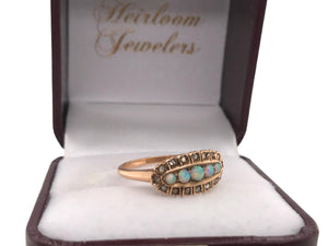 Victorian Rose Gold Opal & Rose Cut Diamond Diamond Ring