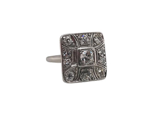 Art Deco Old European Cut Diamond Cluster Cocktail Ring