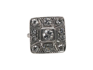 Art Deco Old European Cut Diamond Cluster Cocktail Ring
