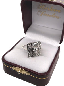 Art Deco Old European Cut Diamond Cluster Cocktail Ring