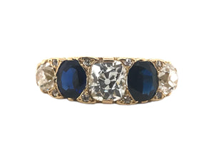 Edwardian Diamond & Sapphire 5 Stone Ring