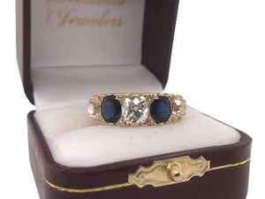 Edwardian Diamond & Sapphire 5 Stone Ring