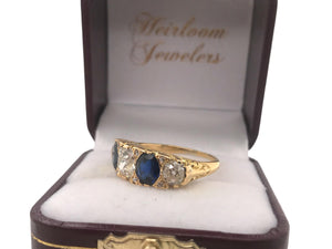 Edwardian Diamond & Sapphire 5 Stone Ring