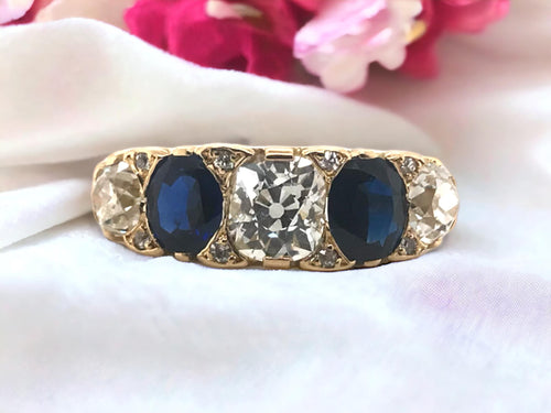 Edwardian Diamond & Sapphire 5 Stone Ring