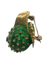 18K Gold Enamel Puffer Fish Brooch