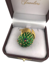 18K Gold Enamel Puffer Fish Brooch