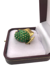18K Gold Enamel Puffer Fish Brooch