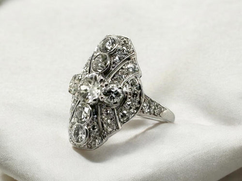 Art Deco Platinum 2 Carat Diamond Cocktail Ring