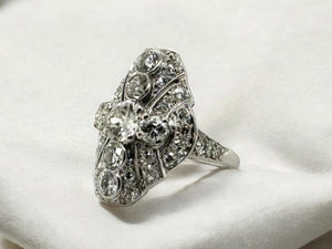 Art Deco Platinum 2 Carat Diamond Cocktail Ring