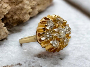 Yellow Gold Old Mine Cut Diamond Cluster Ring 1 Carat