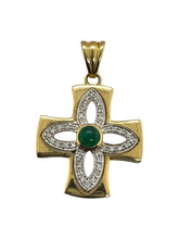 18K Gold Emerald & Diamond Cross Pendant