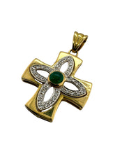 18K Gold Emerald & Diamond Cross Pendant