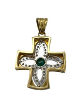 18K Gold Emerald & Diamond Cross Pendant