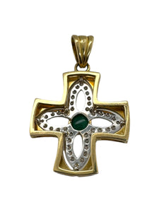 18K Gold Emerald & Diamond Cross Pendant