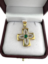 18K Gold Emerald & Diamond Cross Pendant
