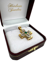 18K Gold Emerald & Diamond Cross Pendant