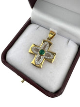 18K Gold Emerald & Diamond Cross Pendant