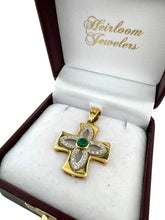 18K Gold Emerald & Diamond Cross Pendant
