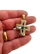 18K Gold Emerald & Diamond Cross Pendant
