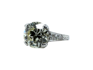 Art Deco 3.20 Carat Old European Cut Diamond Engagement Ring GIA