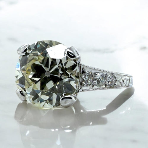 Art Deco 3.20 Carat Old European Cut Diamond Engagement Ring GIA